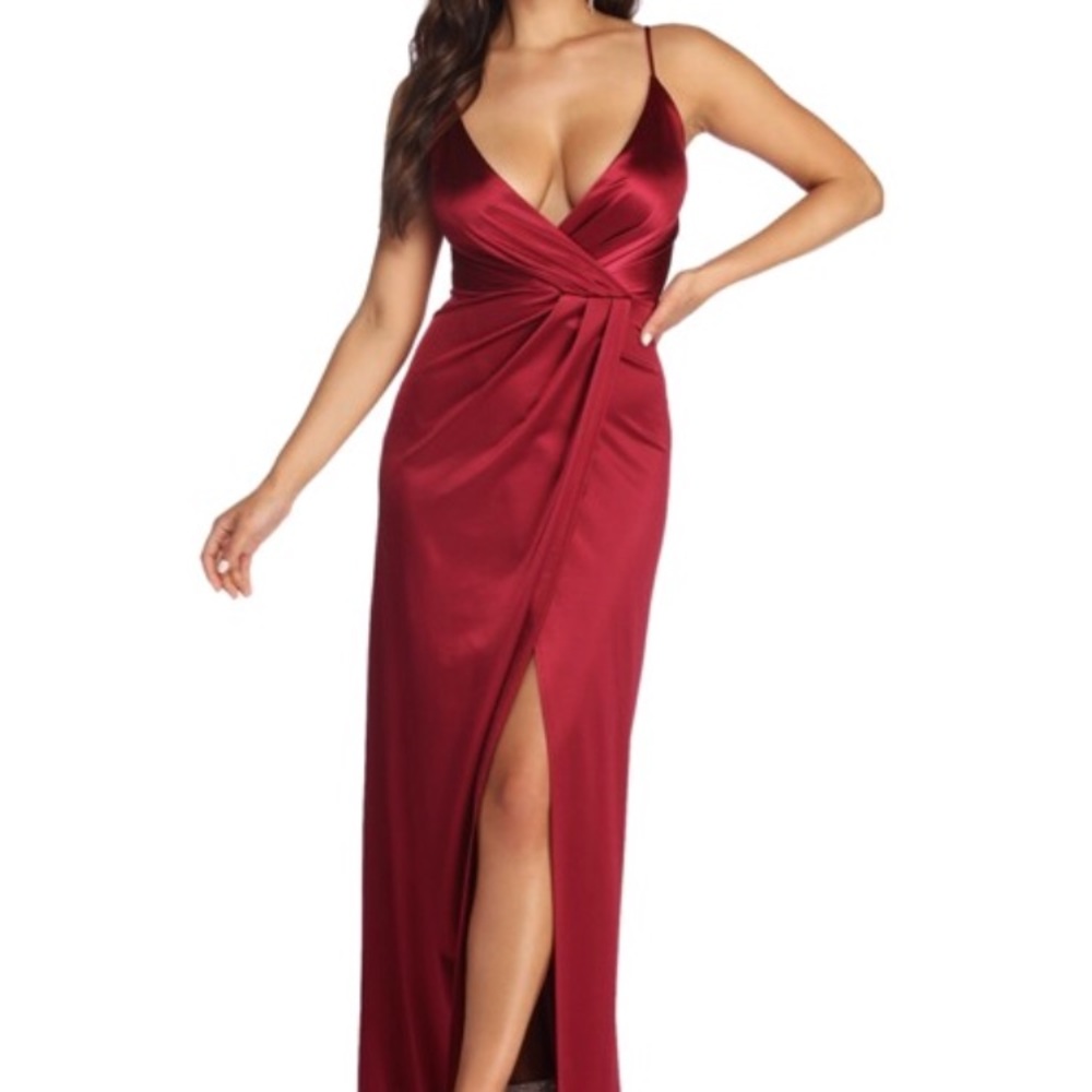 Red Satin Long Prom Dress